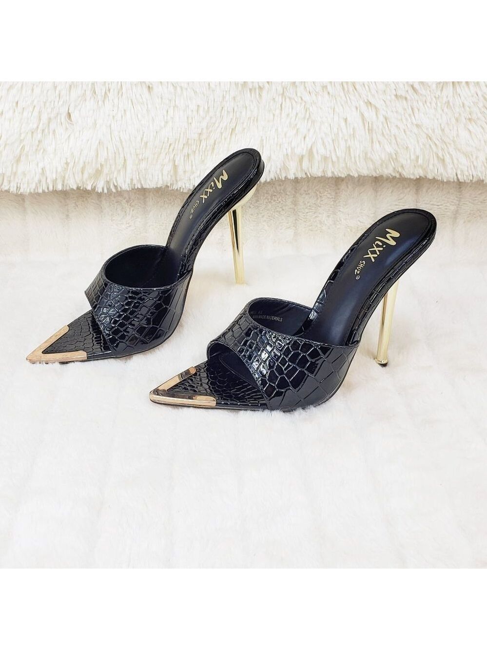 Venus Black Slip On Pointy Toe High Heel Slides Brand New